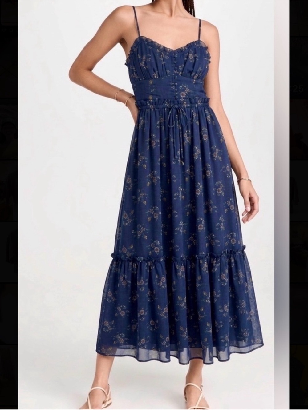 Patrons of Peace Navy Floral Spaghetti-Strap Tiered Maxi Dress